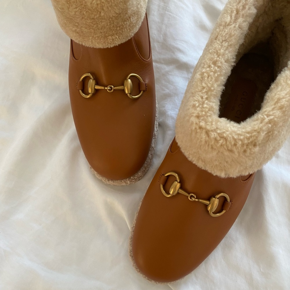Gucci Horsebit Brown Leather Ankle Boots With Shearling Trim Size 40.5 - Picture 8 of 12